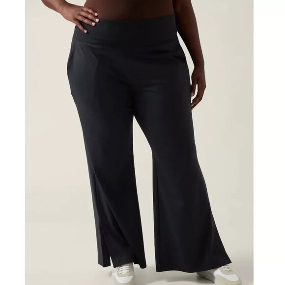 Athleta Pants Venice Flare Split Leg Black Pull On High Rise - Picture 1 of 16